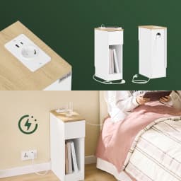 Sobuy Fbt111-E-Wn Narrow Side Table with Standard Power Outlet, USB Port, Type-C Port for Bedroom Living Room White