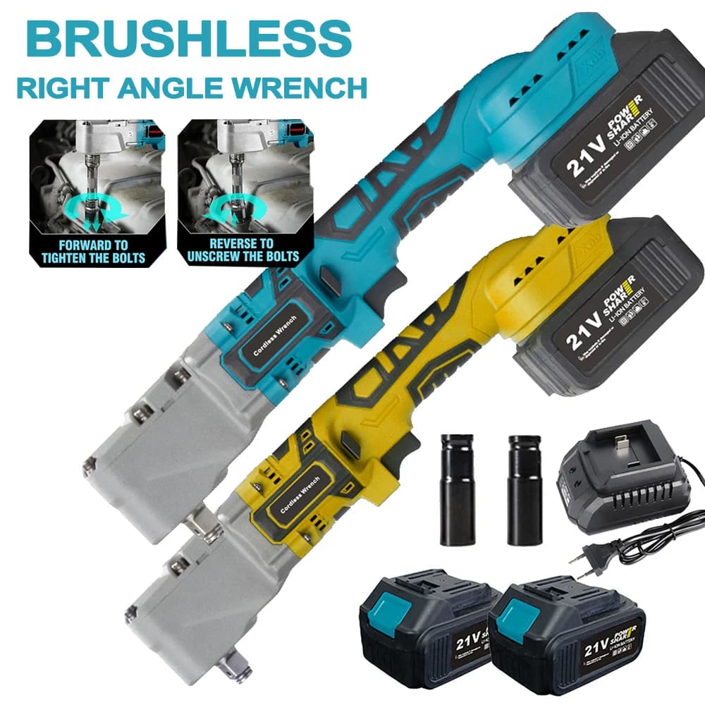 Brushless Right Angle Wrench 500N·m Powerful Torque Cordless Electric Wrench 90 Degree Ratchet Wrench 3CM Ultra Narrow Head