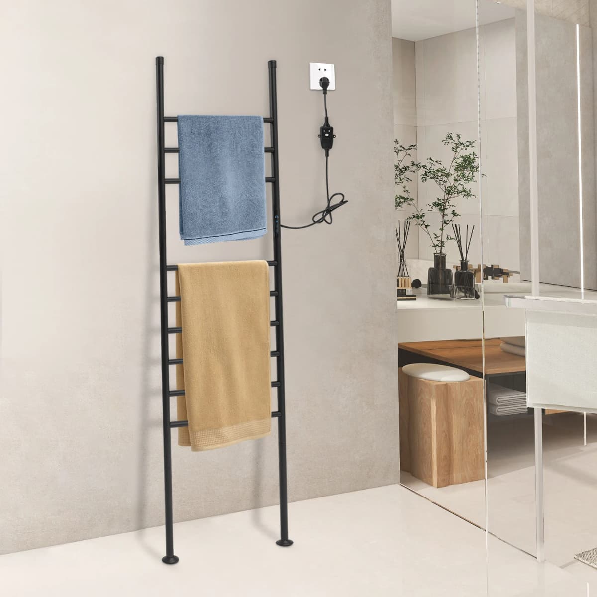 150W Electric Towel Warmer Stainless Steel Waterproof Fast Heating - 9-Bar Baked Paint & IPX4& 45-70℃ Precision Control