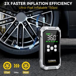 YUSMAN 5000A Peak Car Jump Starter, 150PSI Air Compressor, Portable Flashlight, Power Bank for 12V Cars