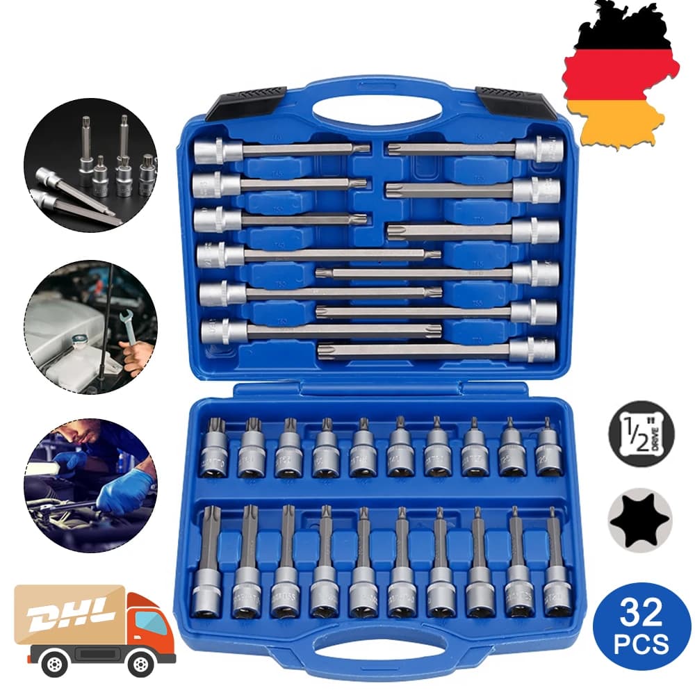32pc Socket Wrench Set interior Torx nuts Bits Car tool set 1/2 inch Tool Nut screw Auto Repair Tool Female Drill Bit Wrench Set