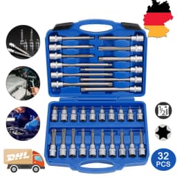 32pc Socket Wrench Set interior Torx nuts Bits Car tool set 1/2 inch Tool Nut screw Auto Repair Tool Female Drill Bit Wrench Set