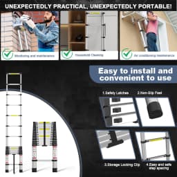 Aluminium Telescopic Ladder 150 kg Capacity – EN131 Straight Extendable Ladder, Lightweight & Portable for Home, Loft & Garden