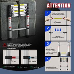 Aluminium Telescopic Ladder 150 kg Capacity – EN131 Straight Extendable Ladder, Lightweight & Portable for Home, Loft & Garden