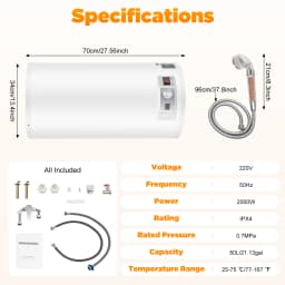 50L Electric Water Heater, 2000W Vertical Water Heater with Digital Display & Faucet, Wall Mounted for Bathroom Kitchen