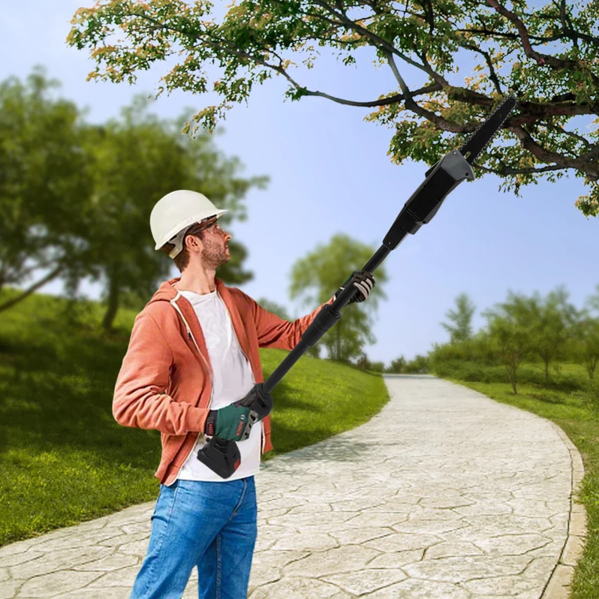 4.1ft Rechargeable Pole Saw with 1500mAh Battery and Standard Charger Cordless Double Section Assemble Shaft Branch Cutter 
