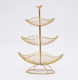 3 Tier Gold Fruit Tray Bowl Holder Storage Basket Open Hollowed-Out Design Bird Lotus-Leaf-Shaped for Placing Apple Pear Orange