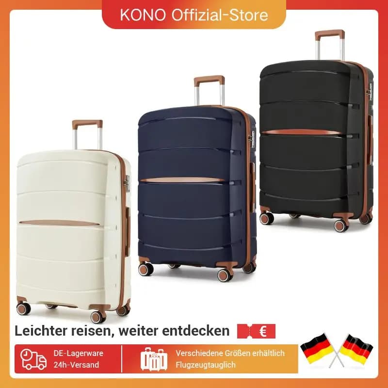 S/M/L Kono Carry-On Suitcase - Lightweight Polypropylene Hardside Trolley Luggage with 4 Spinner Wheels & Tsa Lock