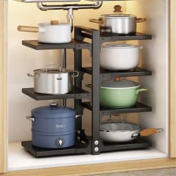 Kitchen Under Sink Storage Pot Holder Multilayer Frying Pan Rice Cooker Storage Rack Adjustable Countertop Floor Storage Shelf