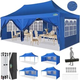 3x6m Folding Gazebo Waterproof Stable Winterproof, Instantly Fold-Out Canopies Outdoor Garden Tent with 6 Side Panels, for Party