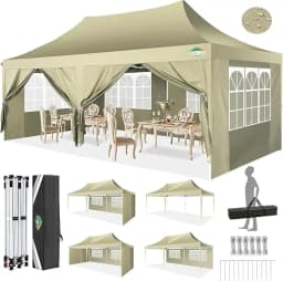 3x6m Folding Gazebo Waterproof Stable Winterproof, Instantly Fold-Out Canopies Outdoor Garden Tent with 6 Side Panels, for Party