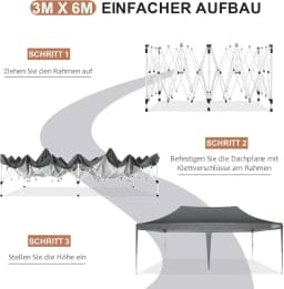3x6m Folding Gazebo Waterproof Stable Winterproof, Instantly Fold-Out Canopies Outdoor Garden Tent with 6 Side Panels, for Party