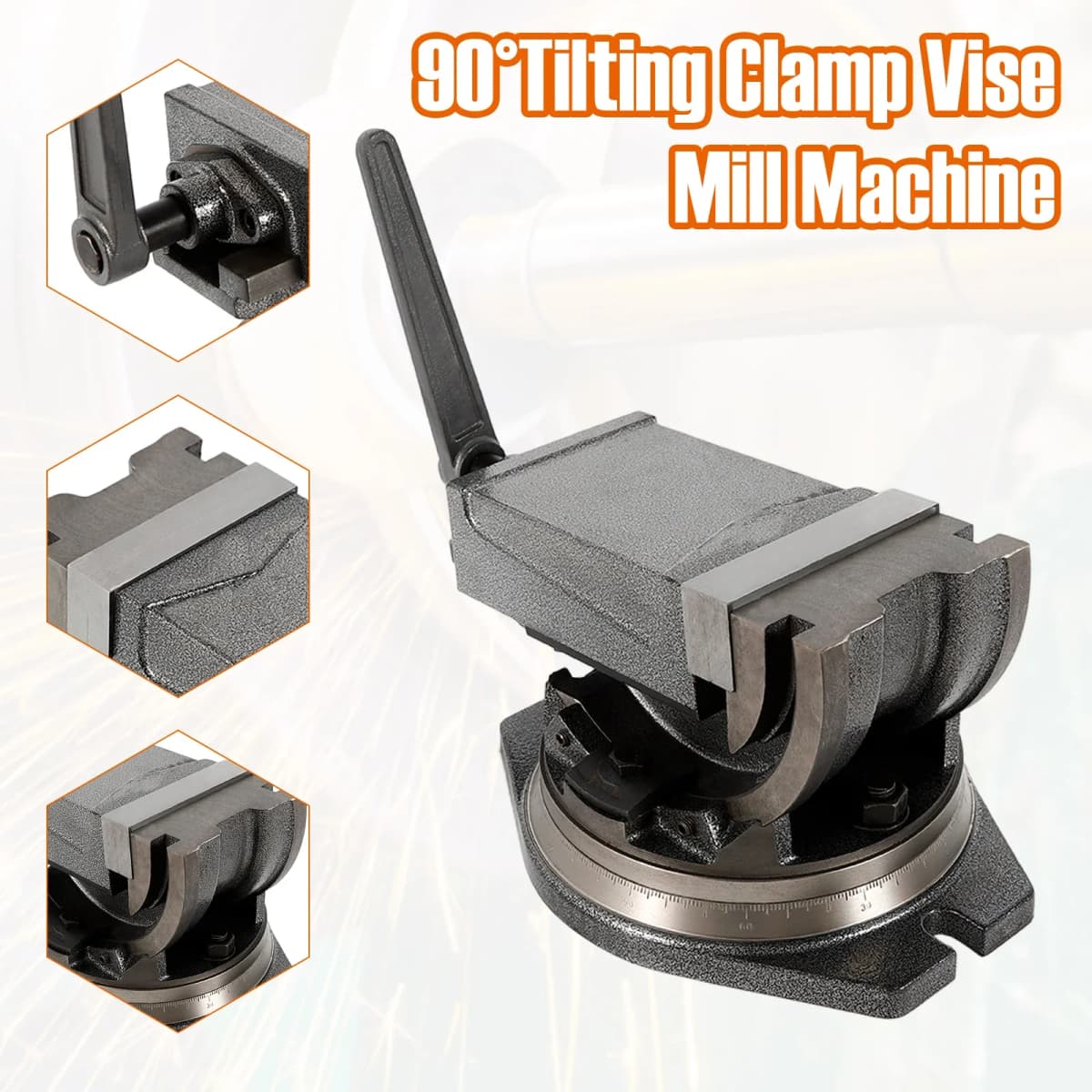 5 Inch Cast Iron Clamp Vise 24KN 360/90° Swivel/Tilt Precision Milling CNC Machine Durable