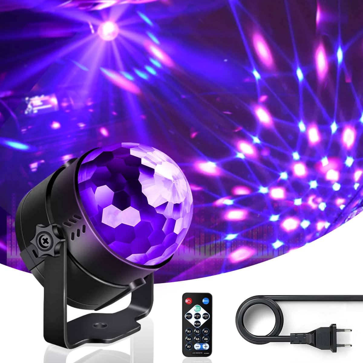 U'King 8PCS UV LED Stage Disco Light Rotating DJ Ball Strobe Remote Sound Control Magic Ball Light Party Club Effect Stage Light