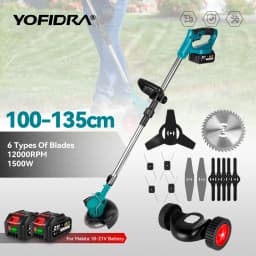 YOFIDRA 100-135cm Electric Lawn Mower 1500W Cordless Foldable Trimmer Pruning Cutting Garden Power Tool For Makita Battery Pin