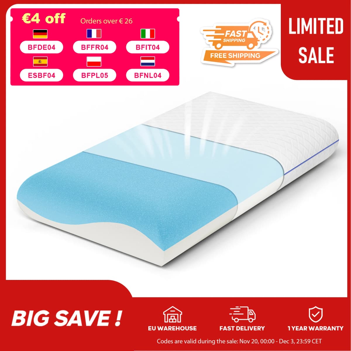 ROYGBIV Memory Foam Pillow-Ergonomic pillow for restful sleep, neck pillow bed supporting neck pillow pillow