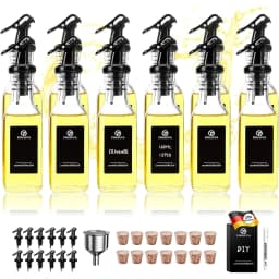 12 Pcs 160ml Glass Oil Bottles with Pour Spout, Portable Refillable Oil Vinegar Dispenser for BBQ Travel, DIY Labels