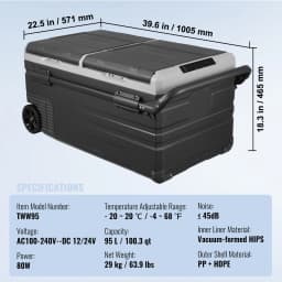 SucceBuy Car Refrigerator 95 L Dual Zone Portable -4℉-68℉ 12/24V DC and 100-240V AC Compressor Cooler for Outdoor Camping