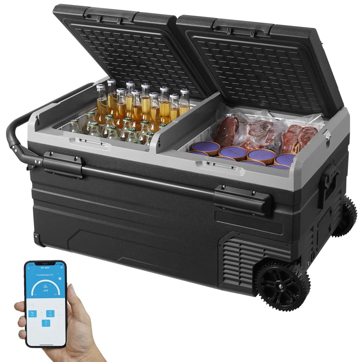 SucceBuy Car Refrigerator 95 L Dual Zone Portable -4℉-68℉ 12/24V DC and 100-240V AC Compressor Cooler for Outdoor Camping