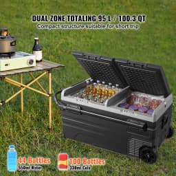 SucceBuy Car Refrigerator 95 L Dual Zone Portable -4℉-68℉ 12/24V DC and 100-240V AC Compressor Cooler for Outdoor Camping