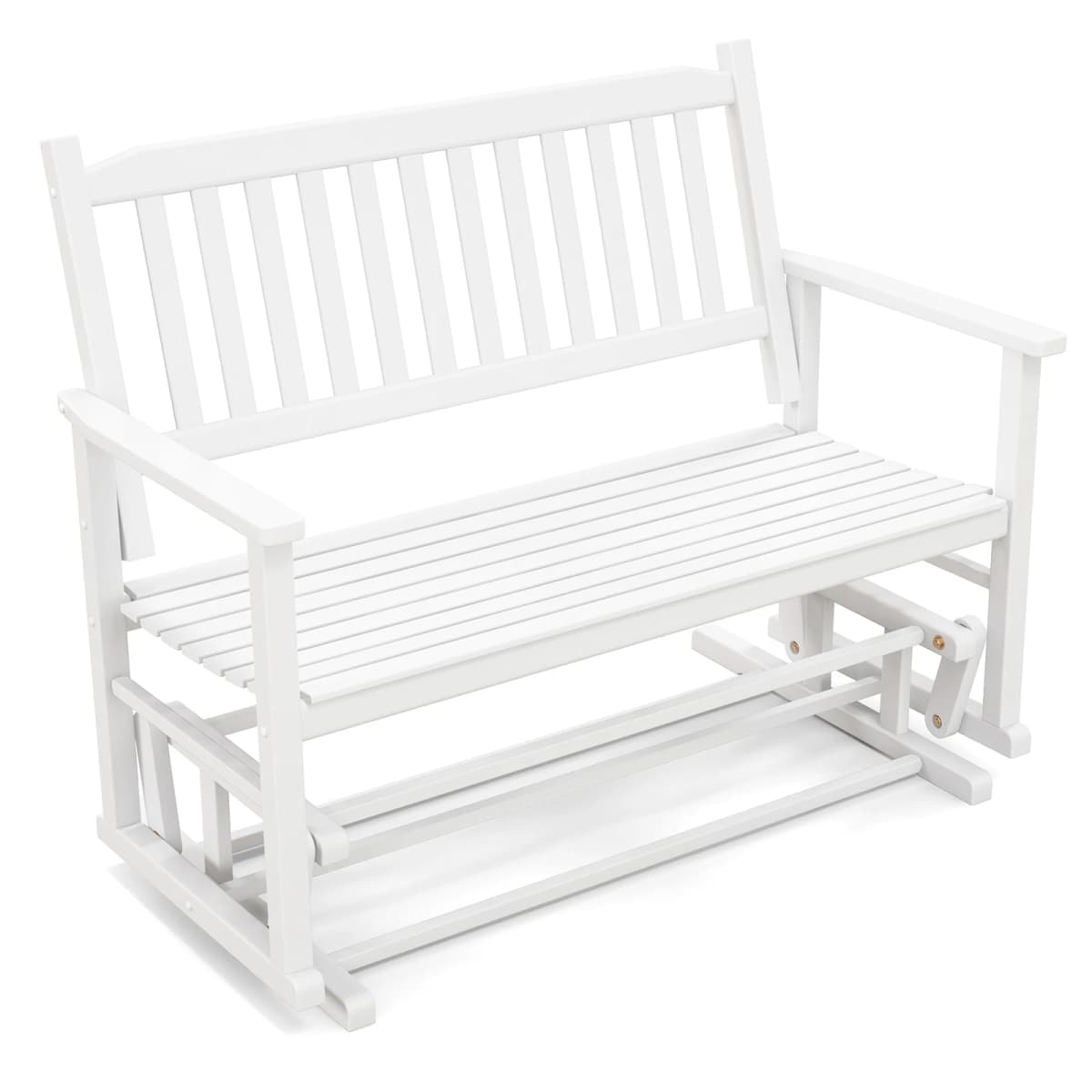 Patio Glider Loveseat Chair, 2-Person Porch Glider Swing Rocking Bench w/ Solid Wood Frame, Slatted Seat & Curved Backrest