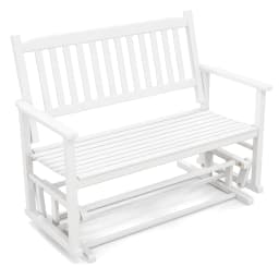 Patio Glider Loveseat Chair, 2-Person Porch Glider Swing Rocking Bench w/ Solid Wood Frame, Slatted Seat & Curved Backrest