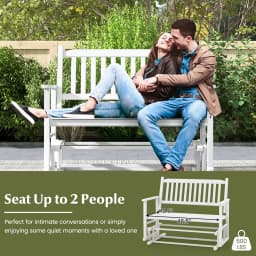 Patio Glider Loveseat Chair, 2-Person Porch Glider Swing Rocking Bench w/ Solid Wood Frame, Slatted Seat & Curved Backrest