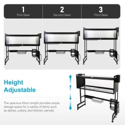Kitchen Sink Shelf Rack Household Dishes Drain Rack Black Length 85cm Luxury Set 2 Tier Storage Box
