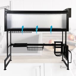 Kitchen Sink Shelf Rack Household Dishes Drain Rack Black Length 85cm Luxury Set 2 Tier Storage Box
