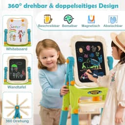 Children's Double-Sided Children's Board Height Adjustable with Whiteboard & Chalkboard,Magnetic Play Board from 2 Year