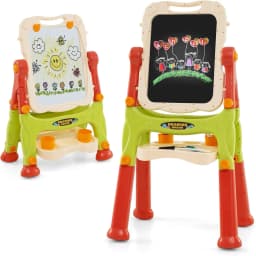Children's Double-Sided Children's Board Height Adjustable with Whiteboard & Chalkboard,Magnetic Play Board from 2 Year