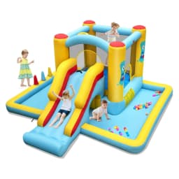 Bouncy Castle with Slide,Basketball Hoop & Ring Toss Game,for Indoor and Outdoor Use,Includes Colourful Balls,394x389x194cm