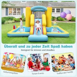 Bouncy Castle with Slide,Basketball Hoop & Ring Toss Game,for Indoor and Outdoor Use,Includes Colourful Balls,394x389x194cm