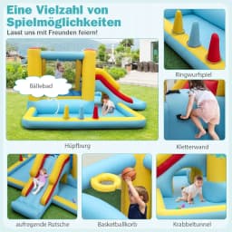 Bouncy Castle with Slide,Basketball Hoop & Ring Toss Game,for Indoor and Outdoor Use,Includes Colourful Balls,394x389x194cm