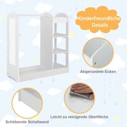 Children's Wardrobe with Mirror, Prince Princess Clothes Rack with Hanger and 4 Shelves, 93.5 x 38 x 100 cm (White)