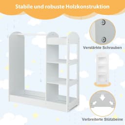Children's Wardrobe with Mirror, Prince Princess Clothes Rack with Hanger and 4 Shelves, 93.5 x 38 x 100 cm (White)
