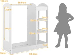 Children's Wardrobe with Mirror, Prince Princess Clothes Rack with Hanger and 4 Shelves, 93.5 x 38 x 100 cm (White)