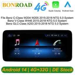 Bonroad Android Multimedia Screen Wireless CarPlay Android Auto For Mercedes-Benz C Class W205 GLC V Class W447 2015-2018 NTG5.0