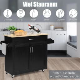 Kitchen trolley with towel holder and spice board, kitchen island with drawer and height-adjustable shelf,(black)