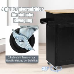 Kitchen trolley with towel holder and spice board, kitchen island with drawer and height-adjustable shelf,(black)
