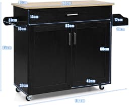 Kitchen trolley with towel holder and spice board, kitchen island with drawer and height-adjustable shelf,(black)