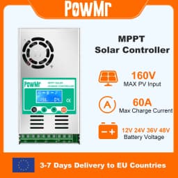 PowMr MPPT 60A Solar Charge Controller Solar Panel Regulator 12V 24V 36V 48V Auto Max PV 160VDC For Lead Acid Lithium Battery