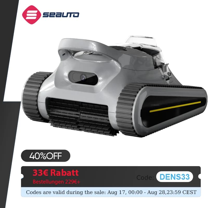 Seauto Cordless Pool Vacuum Robot 180 Mins Running Wall Climbing for Above Ground & Inground Pools Up to 2150 sq. ft.