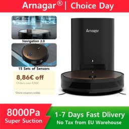 NEW Arnagar S9 Robot Vacuum Cleaner Auto Empty Dust Collection Sweep Mop 8000Pa 2550mAh Low Noise APP Control