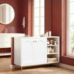 Bathroom Cabinet, Vanity Unit, Kitchen Cabinet with Open Compartment, Storage Shelf with 2 Doors, Adjustable Shelf