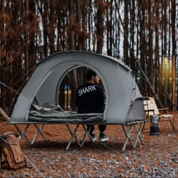 SoBuy OGS60-L-HG Survival-tent camp bed with tent camp bed 4in1 camping set with sleeping bag and accessories tent 2 person