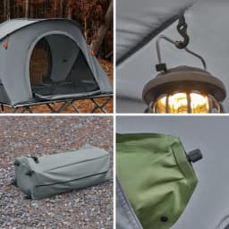 SoBuy OGS60-L-HG Survival-tent camp bed with tent camp bed 4in1 camping set with sleeping bag and accessories tent 2 person