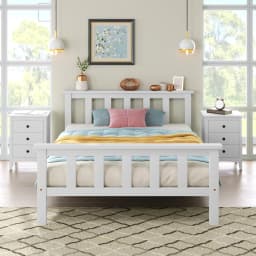 Double Bed Wooden Bed Solid Wood Bed With Slatted Rostation, Jawbed For Adults Children Teenagers