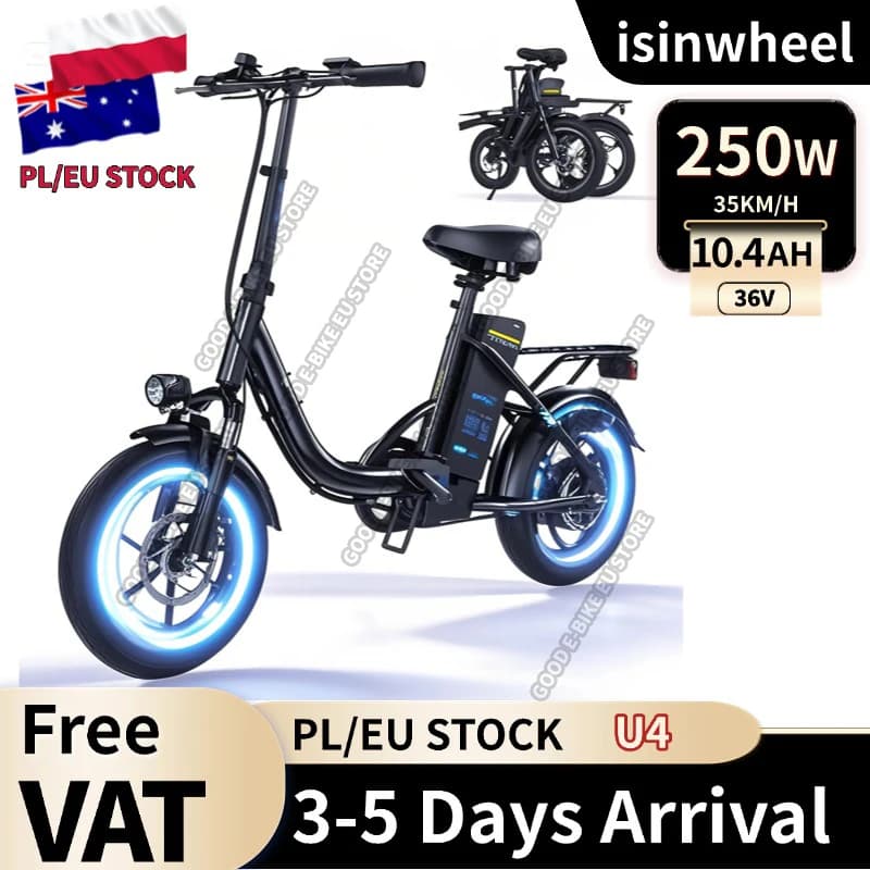 Isinwheel U4 16' Folding Electric Bike for Adults, 250W Peak Motor with Max 55 Miles PAS Range & 19 MPH E-Bike and Teens
