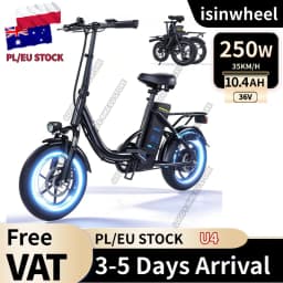 Isinwheel U4 16' Folding Electric Bike for Adults, 250W Peak Motor with Max 55 Miles PAS Range & 19 MPH E-Bike and Teens